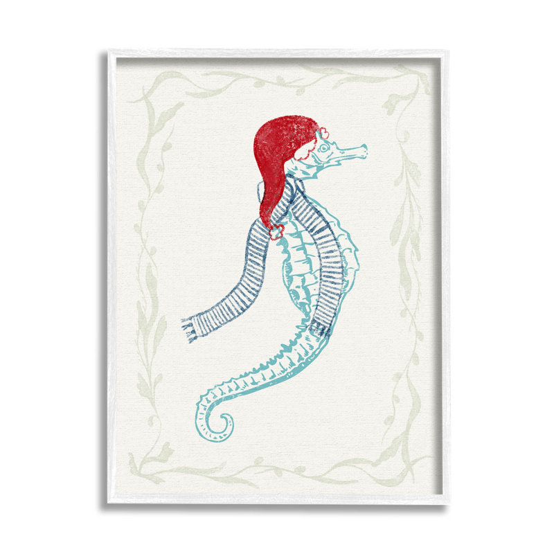 Coastal Christmas Seahorse Santa at-288, H 30 po x l 24 po x P 1,5 po, Cadre blanc