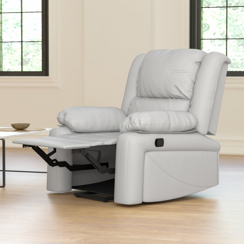 Arland Contemprary Faux Leather Pillow Back Recliner, Cream Leather Match