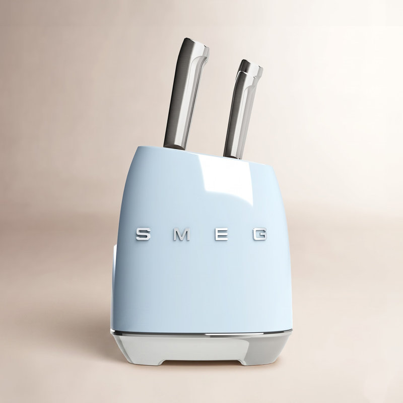 SMEG 7 Piece Knife Block Set, Pastel Blue