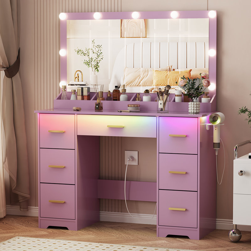 Coiffeuse avec miroir lumineux DEL, Purple