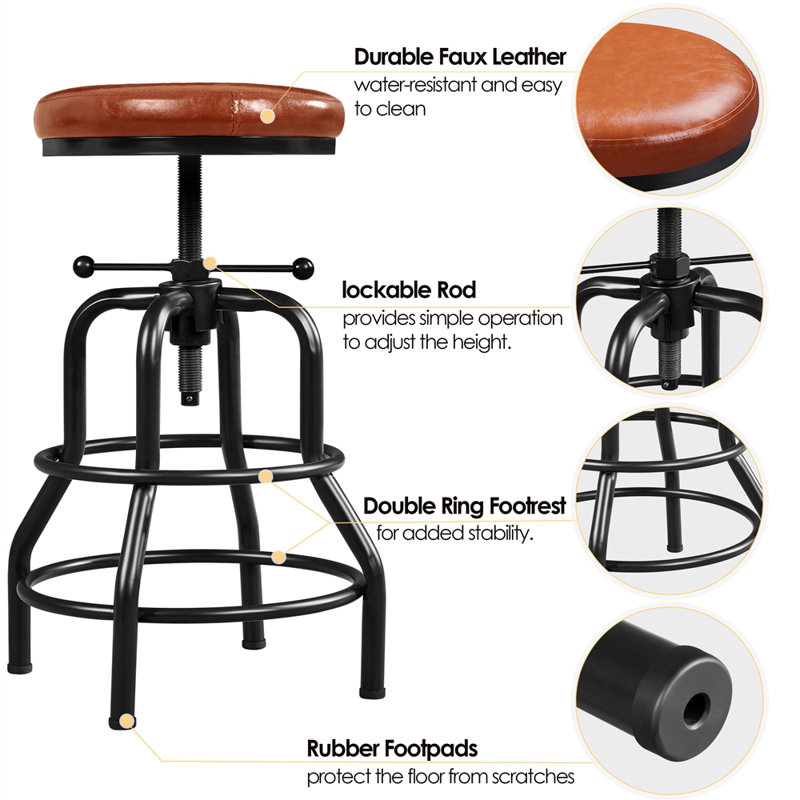 Upholstered Counter Stool with Metal Frame, Light Brown