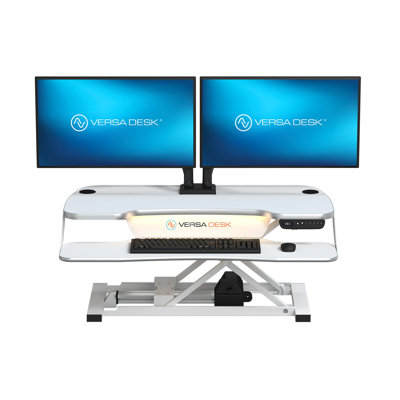 Convertisseur de bureau électrique assis-debout VersaDesk PowerPro Elite avec interrupteur programmable, port de charge USB et contrôle d'application - blanc