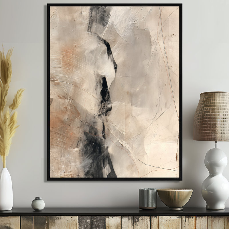 «Black and Grey Brushstroke», reproduction d'art sur toile, H 44 po x l 34 po, Cadre flottant, Noir