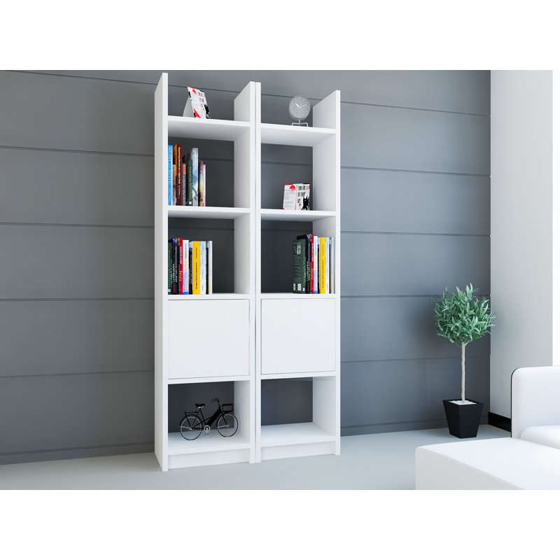 Bibliothèque moderne blanche, 66,2 x 59,1 x 11,6 pouces | 100% panneau de particules enduit de mélamine, épaisseur: 0,7 pouce | Nombreuses tablettes, conception à fixation murale | Parfait pour la maison ou le bureau, élégant et fonctionnel