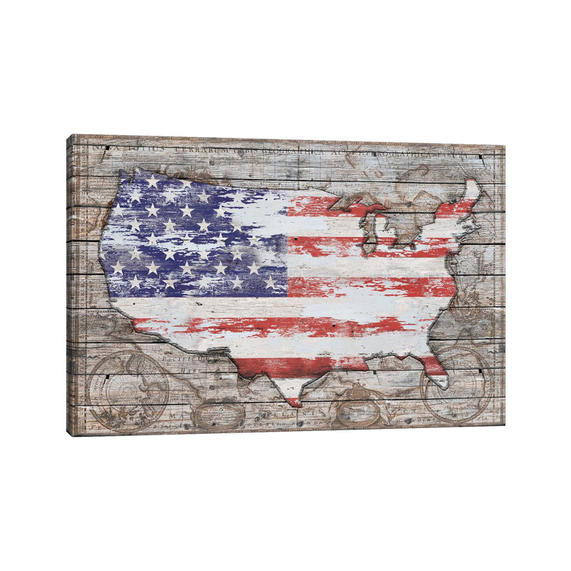 «USA Map Old America» par Diego Tirigall - impression sur toile tendue, H 12 po x l 18 po x 1,5 po