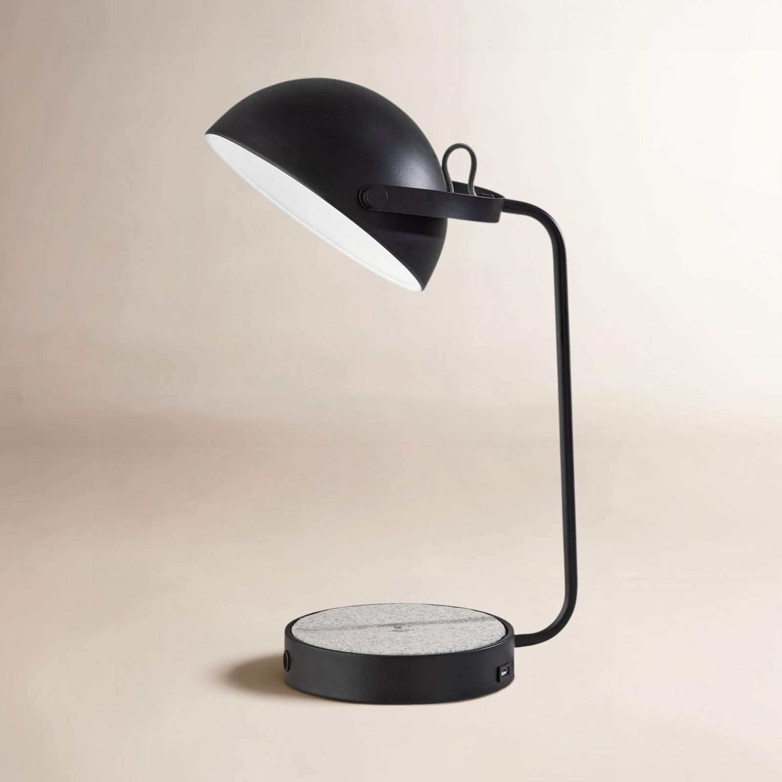 Ramona Metal USB Desk Lamp, Black, Black/Beige
