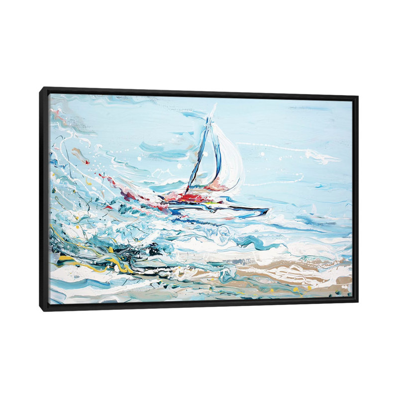 « voilier », impression sur toile, H 18 po x l 26 po x P 1,5 po, Toile avec cadre noir, Pas de tapis