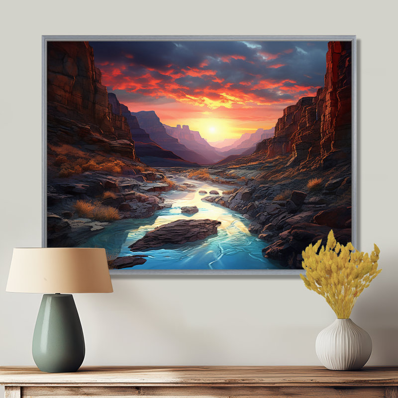 «Canyon Desert Sunset I», reproduction d'art sur toile, H 34 po x l 44 po x P 1,5 po, Encadrement argenté