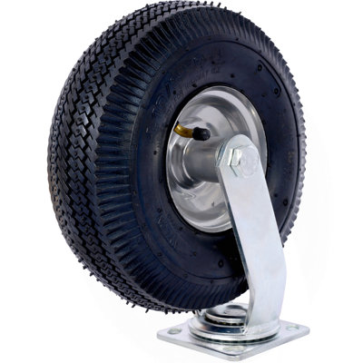 10IN CASTER pneumatic tire(2PCS SWIVEL), Caster Wheel, Swivel Plate, Steel Hub with Ball Bearings, 5/8-Inch Bore Centered Axle -black