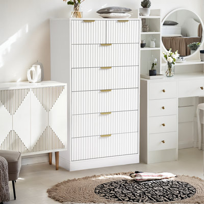 7-drawer Dresser With Large Storage, Tall Dresser For Bedroom – Modern Mdf Vanity With Smooth Glide Drawers And Anti-tip Design