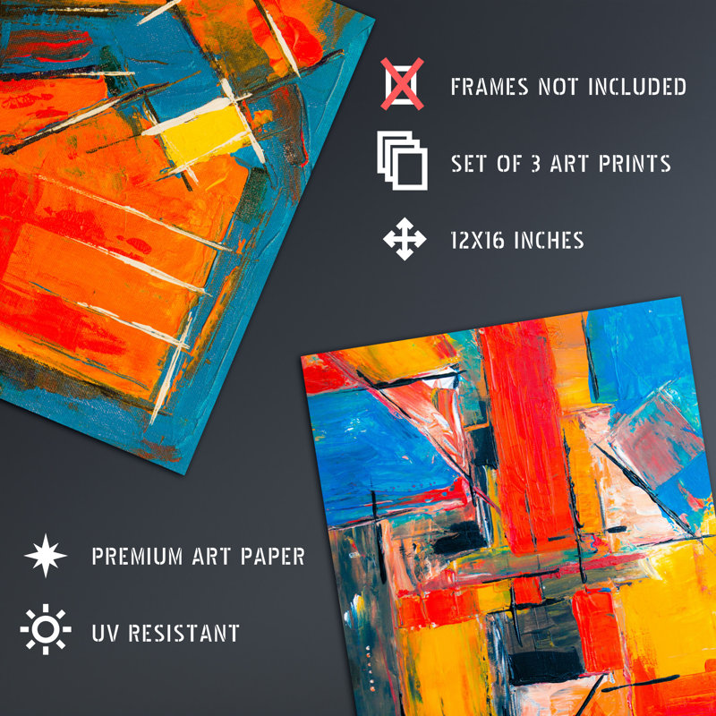 Abstract Oil Reflections Blue Red Orange 3-Piece Set Unframed Wall Art Prints Living Room Bedroom Aesthetic Painting