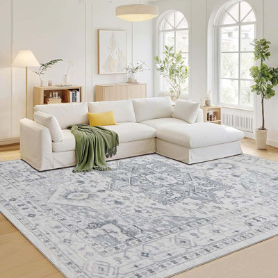 Area Rug 8X10 Washable Area Rugs For Living Room- Ultra Soft Non-Shedding Faux Wool Bedroom Rug Large Grey Vintage Print Rugs With Non Slip Rubber- In -  Bungalow Rose, A932694DF6AA46FEA4F72B9F18C93A38