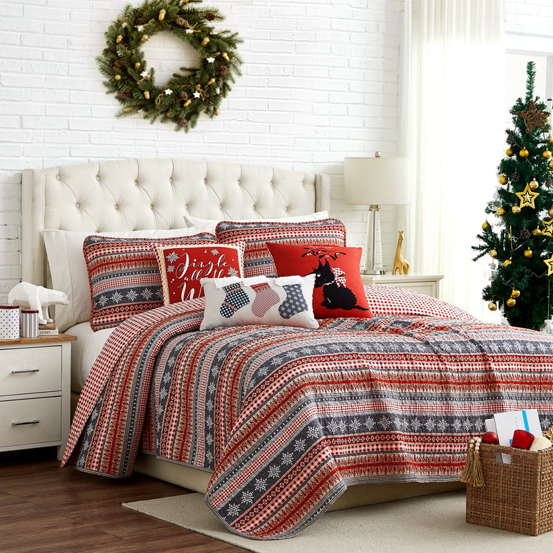 Ensemble de courtepointe réversible en microfibre Cozy Cottage, Courtepointe pour grand lit + 5 pièces supplémen