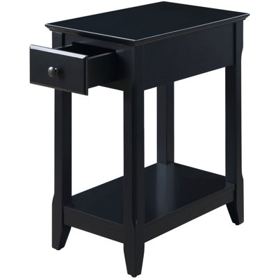 Élégante table d'appoint noire avec tablette - appartements en bois pour petits espaces avec rangement et dessous