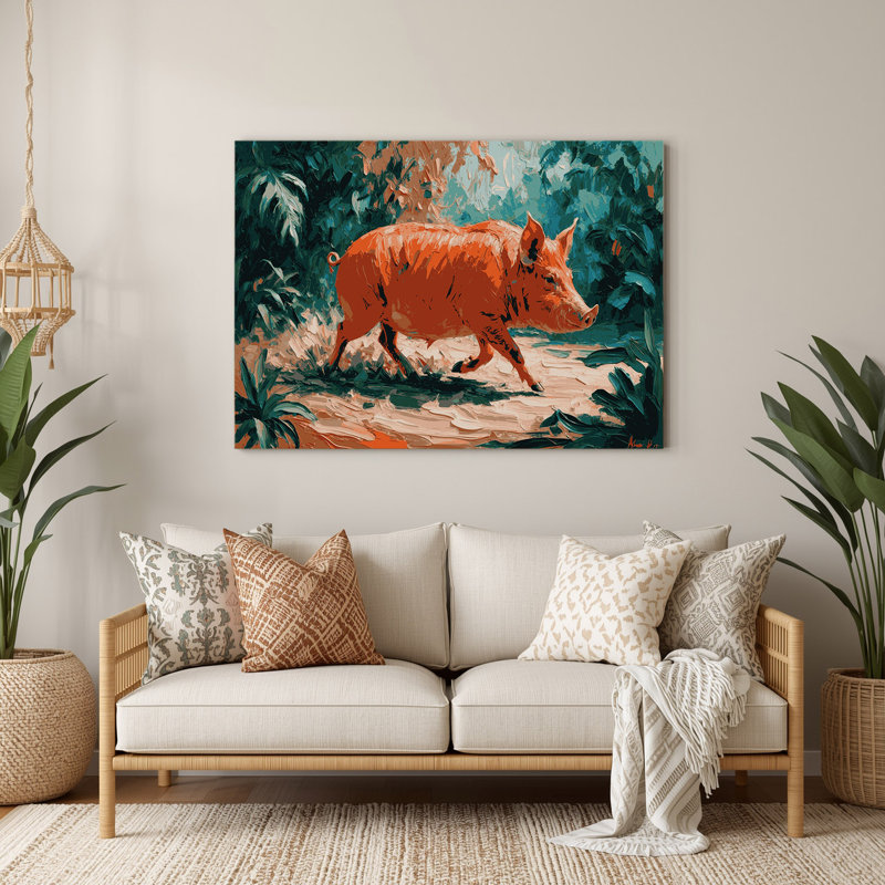 Faune, rivière rouge, cochon bleu, art mural en métal, H 8 po x l 10 po