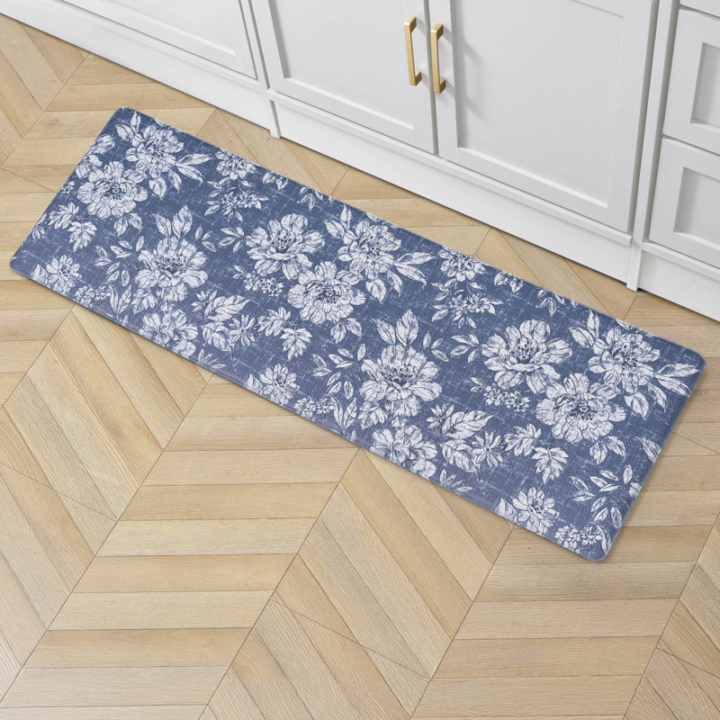 Laura Ashley Iris Comfort Standing Anti-Fatigue Mats, Rectangle 1'5" x 4', Navy Blue