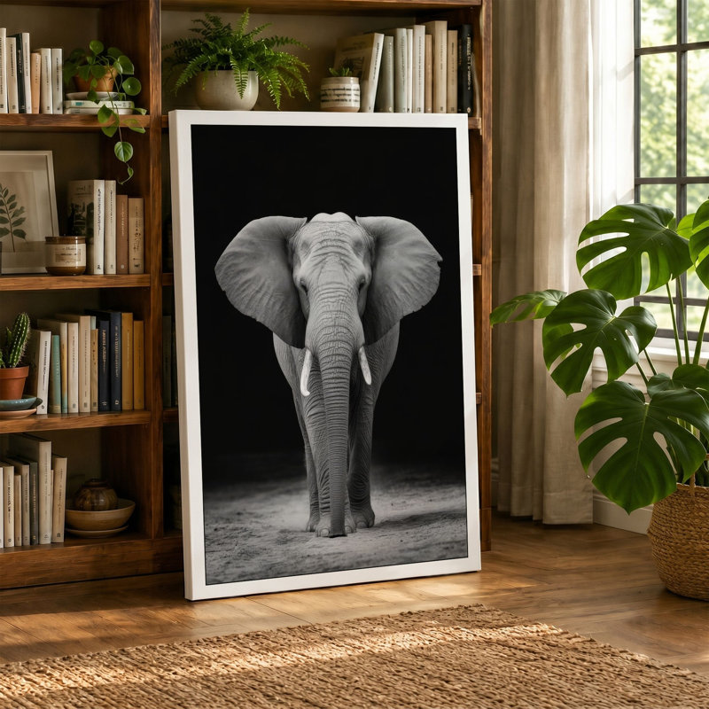 Elephant Face Modern - Wrapped Canvas, 24x16 - 61.0 x 40.6 cm, Teal Border