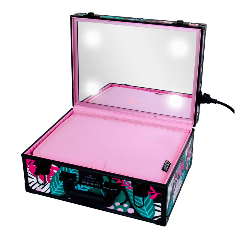 Trousse de maquillage Hello Kitty avec miroir pleine grandeur et éclairage avec capteur tactile, trousse à bijoux de voyage