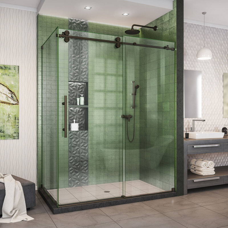 Enigma-XO Single 60.37" W x 34.5" D x 76'' H Frameless Shower Enclosure, Oil Rubbed Bronze