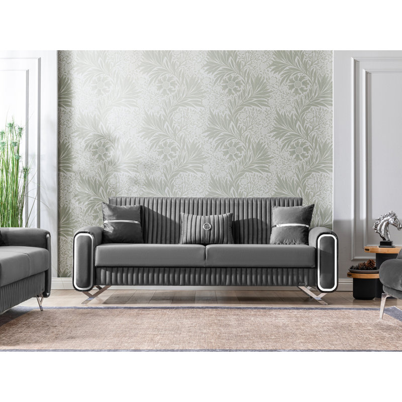 Robison 87" Convertible Sofabed with Storage, Sleeper Sofa Couch for Living Room, Silver, Gray
