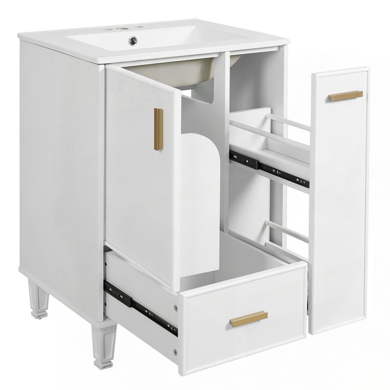 Meuble-lavabo sophistiqué avec rangement abondant et fabrication durable, Blanc
