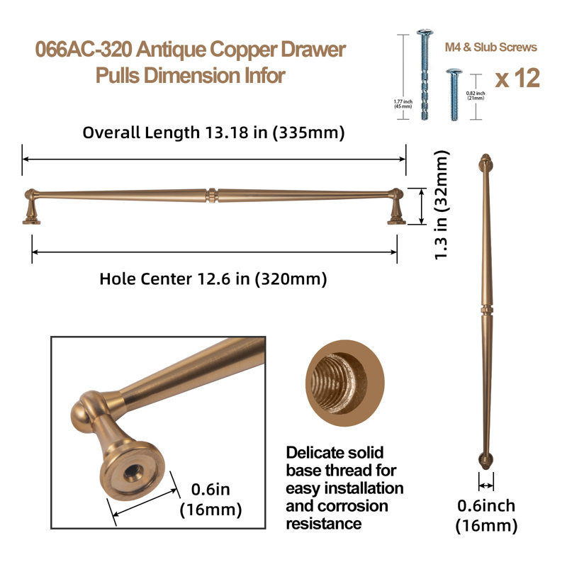 Center To Center Bar/Handle Pull Multipack, Antique Copper, 12 5/8"