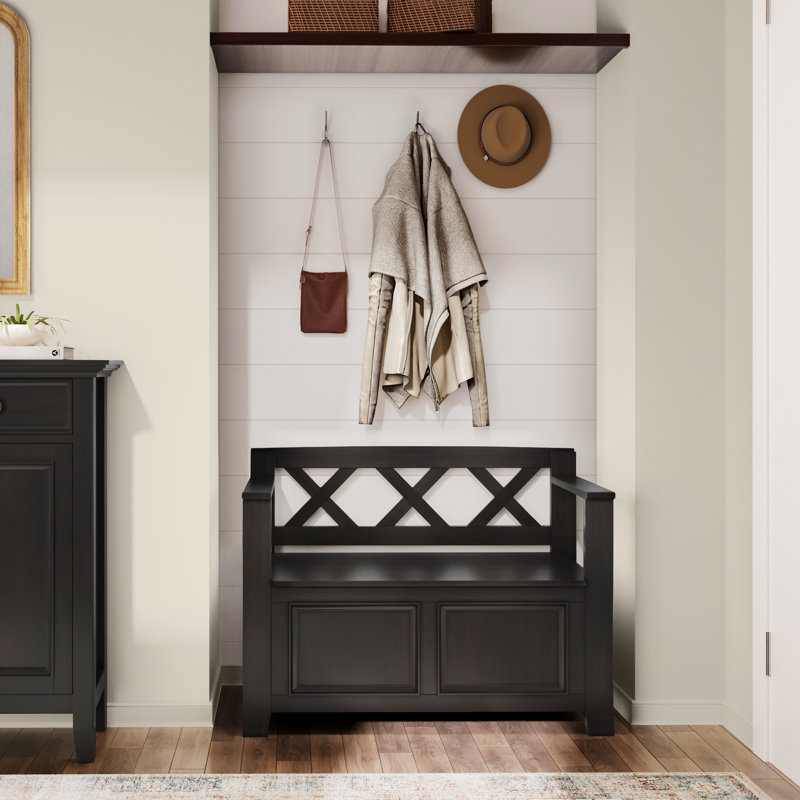 Amherst 36"W Solid Wood Transitional Entryway Storage Bench with Lift-Up Lid, Hickory Brown