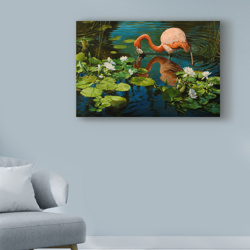 « réflexions flamant rose », reproduction de peinture à l’acrylique sur toile tendue, H 12 po x l 19 po x P 2 po