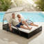 Double méridienne extérieure réglable à 5 positions avec table d'appoint cachée, chaise longue de patio à structure en acier pour piscine et jardin-641651604