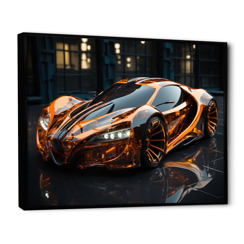 Sophistiqué et élégant verre Supercar III sur toile, Cadre flottant noir, H 16 po x l 32 po x P 1 po