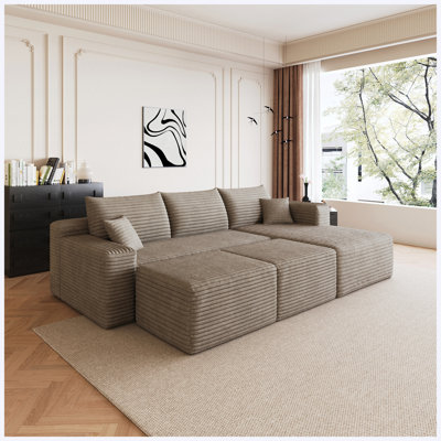 Canapé modulaire en velours côtelé 95 po avec 2 repose-pieds en velours côtelé Camel, sans assemblage requis
