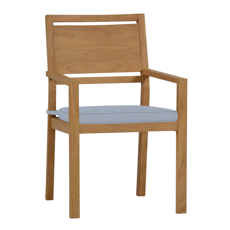 Avondale Patio Dining Armchair with Cushions, Natural Teak, Welt, Arbor Chambray
