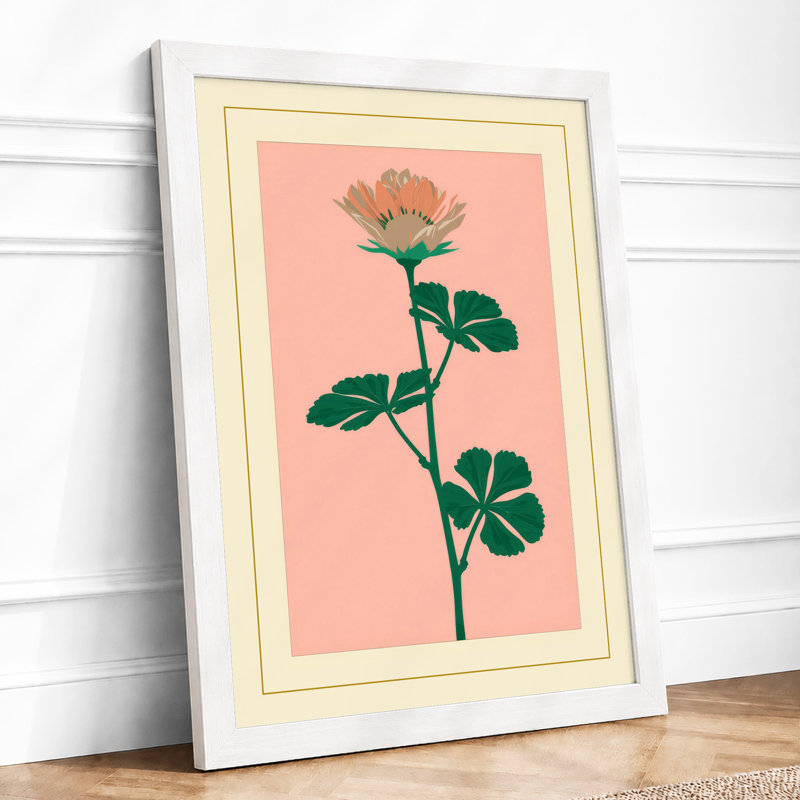 Single Stem in Pink Botanical - Framed Print, A3 - 42.0 x 29.7 cm, White