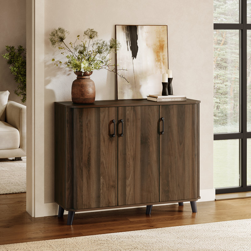 45.3'' W Walnut Storage Cabinet with Doors, Mid-Century Modern Cabinet