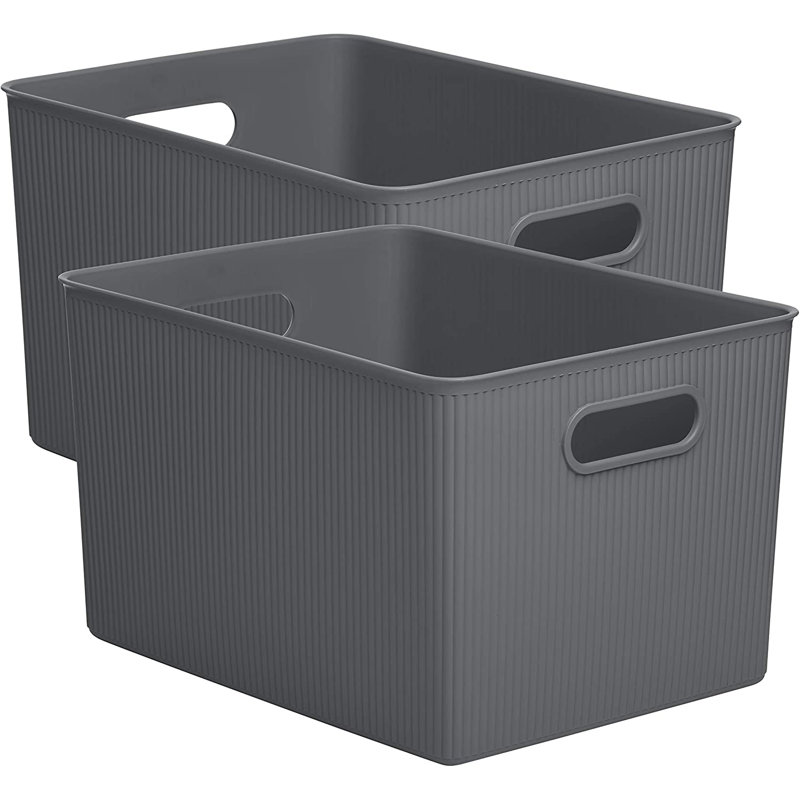 Panier en plastique nervuré, 2, gris