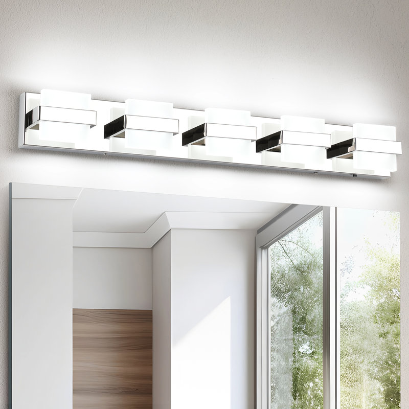 5CCT Adjustable Dimmable LED Vanity Light with  Acrylic Shade, 4.33" H x 33.85" W x 3.93" D, 5 Lights