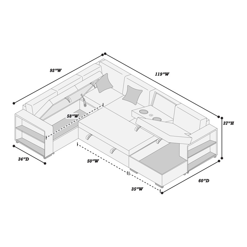 Willis 4-Piece Convertible Sectional, Beige Boucle