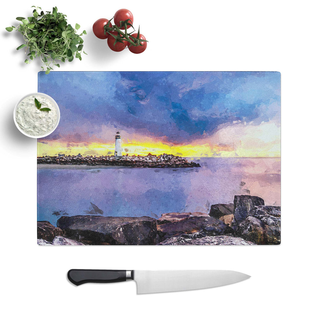 Tempered Glass Remote Lighthouse and Seascape Chopping Board