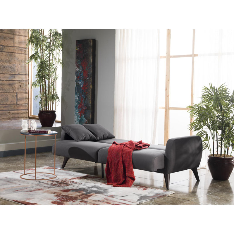 Lelana Twin 78.75 Polyester Tufted Sofa, Charcoal