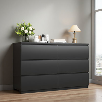 Armoire de rangement à 6 tiroirs, commode, range-vêtements en bois, large commode à 6 tiroirs, grand espace de rangement pour la chambre à coucher