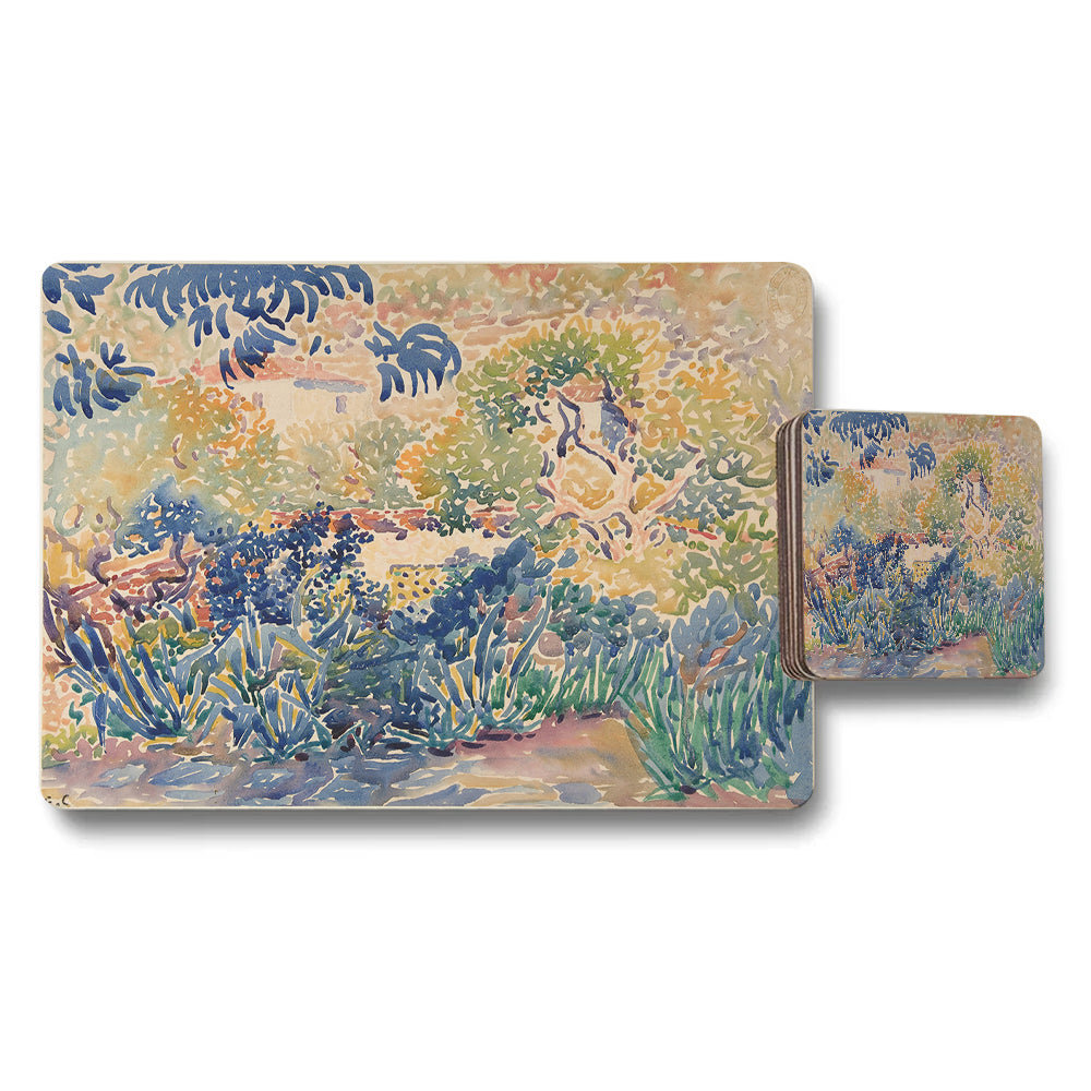 Watercolor Garden Impressionist Placemat And Coaster Set