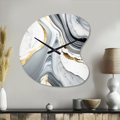 Abstract Geode Marble Waves Grey II - Drop Shape Large Abstract Wall Clock