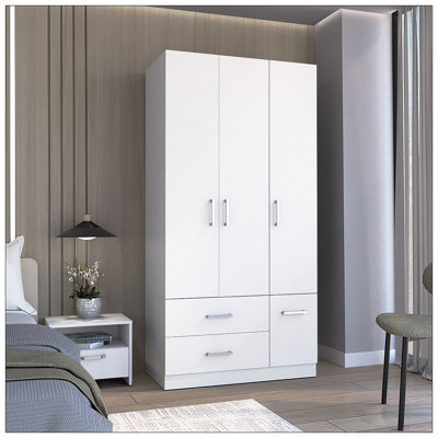 Sebree 71" High Armoire Wardrove Closet With 2 Drawers, Four Doors , Three Cabinet , Six Shelves And Hanging Rod, Bedroom Clothes Storage Cabinet Organizer