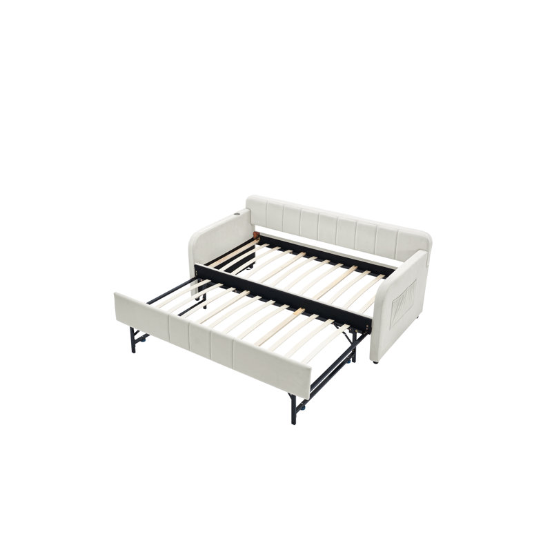 Twin Daybed With Trundle, Sofa Bed For Bedroom Living Room,Guest Room, Beige