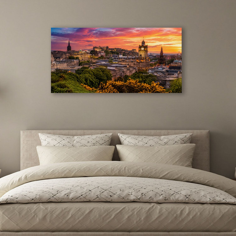 Canvas Wall Art Edinburgh castle Scotland sunset Wall Decor for Living Room Bathroom Bedroom Office 20"H x 40"W Art Paintings, Ready to Hang