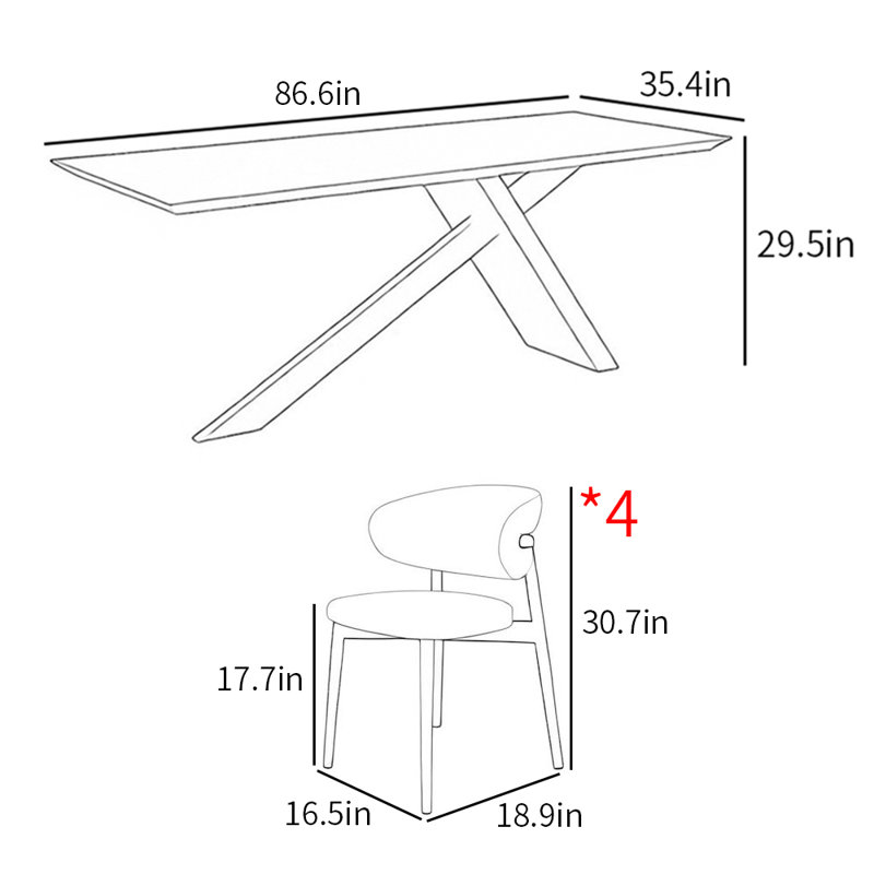 Ensemble de table de salle à manger rectangulaire de style français, Noir, H 29,5 po x L 86,6 po x l 35,4 po 