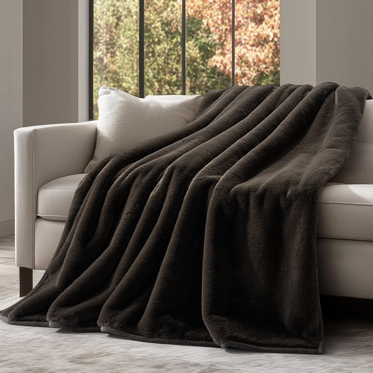 Mink Faux Fur Throw Blanket, 60" W x 80" L, Dark Brown
