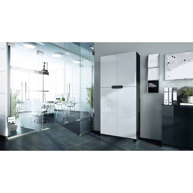 Mazeppa 4 -Door 4 -Shelf, Matt black/White