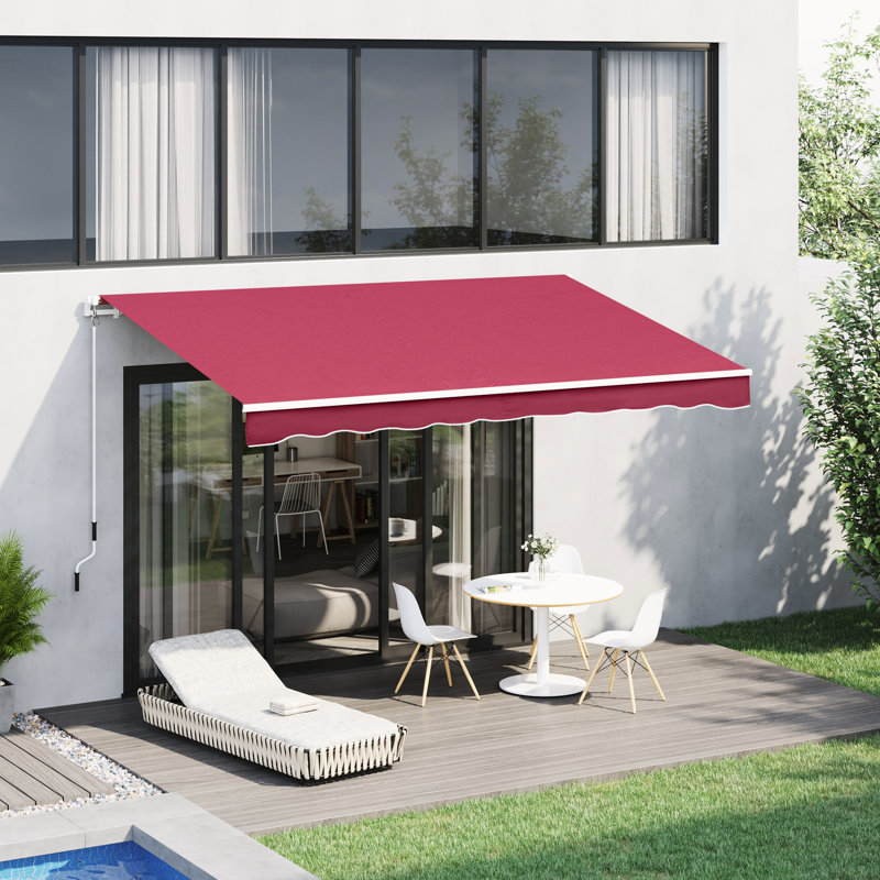 Auvent de patio 10 pi x 8 pi rouge et tissu aquatique avec cadre en aluminium et rétraction manuelle pour terrasse, balcon, cour rouge 8 pi, manivelle