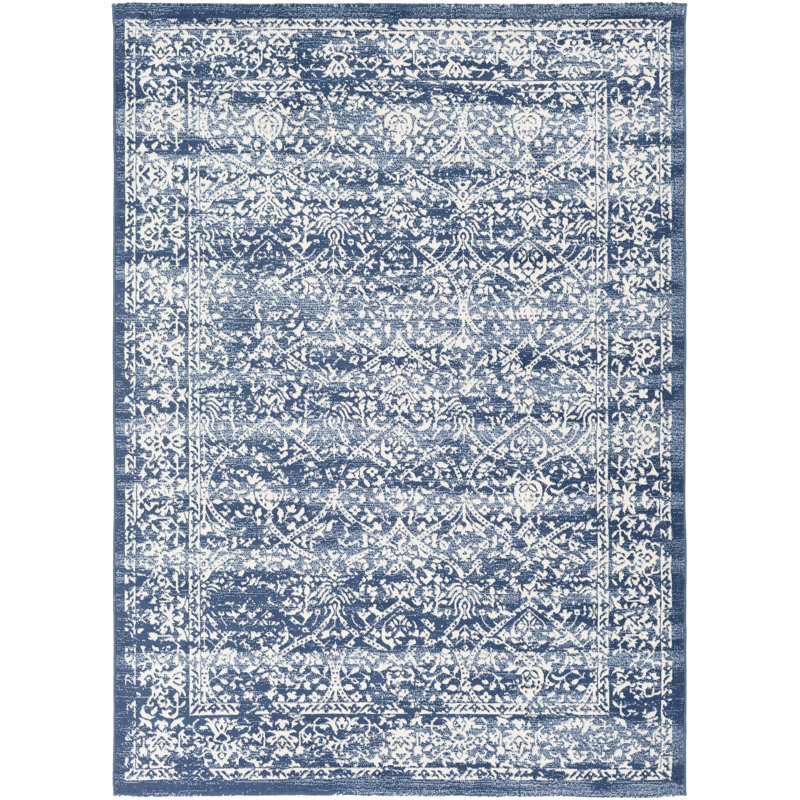 DeSoto Power Loom Oriental Navy/Denim Rug, Rectangle 5'3" x 7'1"